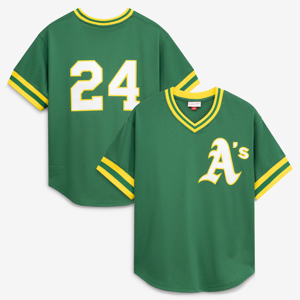 Oakland Athletics #24 Rickey Henderson Mitchell & Ness Green JEROMEN Authentic Batting Practice Jersey 2