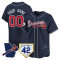 Custom Atlanta Braves 2024 Robinson & Georgia Patch Vapor Premier Limited Jersey ¨C Navy JEROMEN